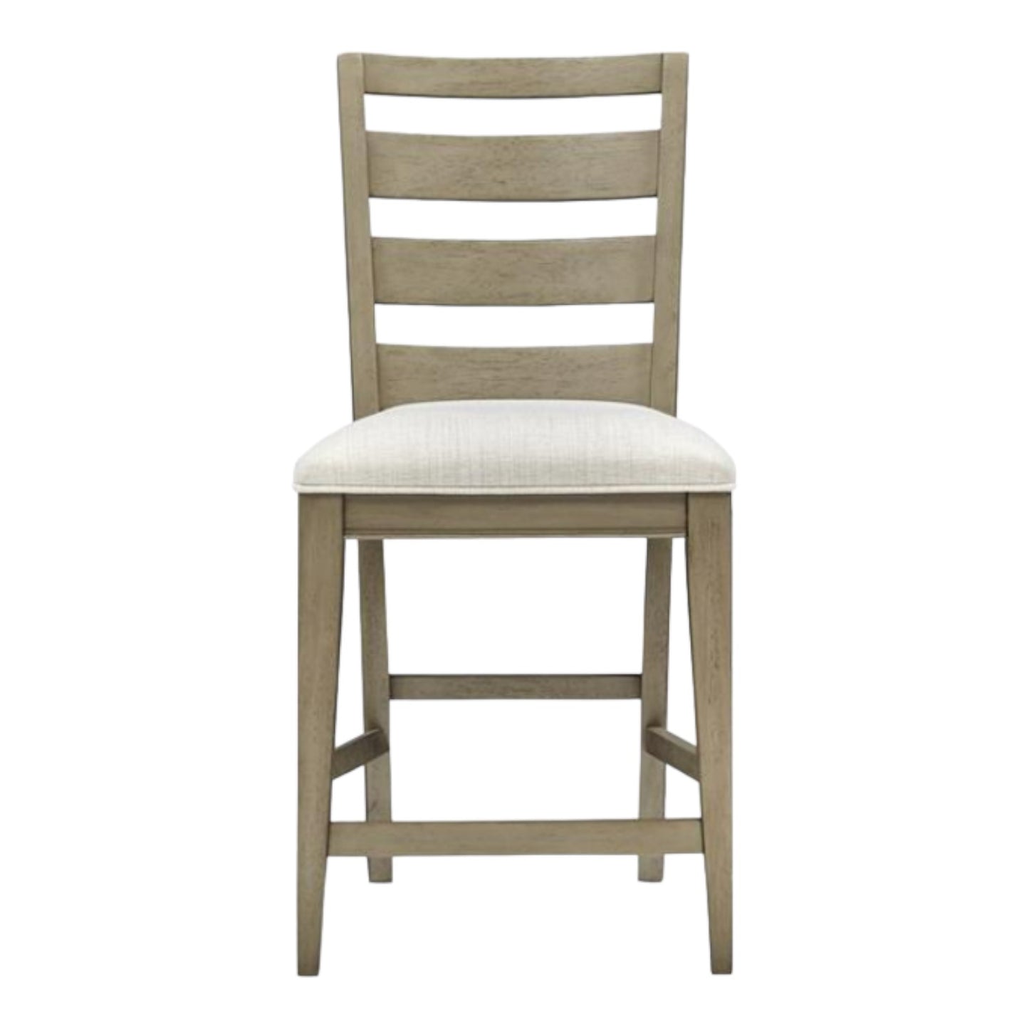 Wooden chair with ladder back and cushioned seat.
