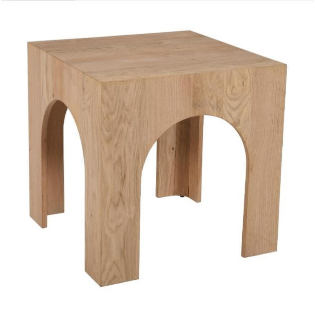 Wooden stool with arch design, simple and modern.
