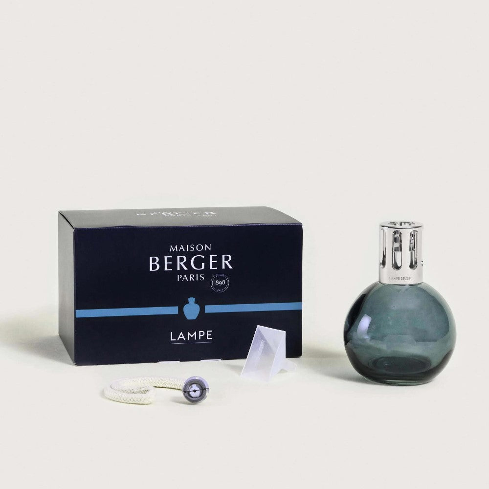 Maison Berger Paris lamp set with a grey lamp and blue packaging.