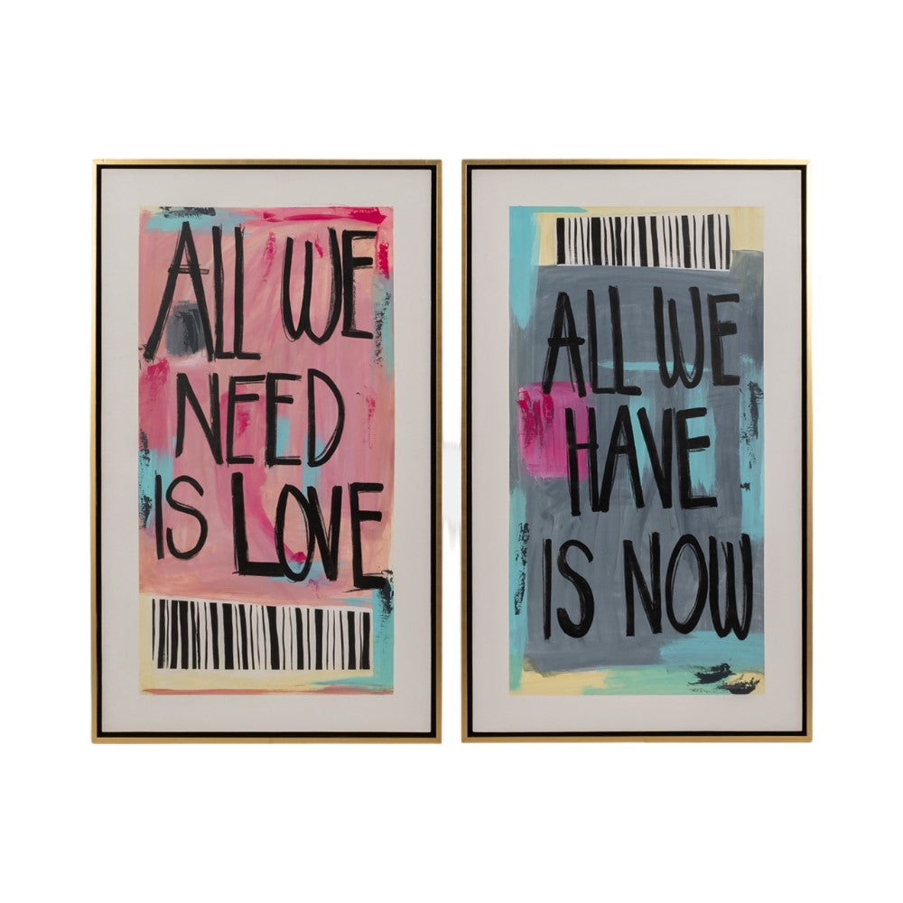 Two framed artworks with motivational phrases in bold text.
