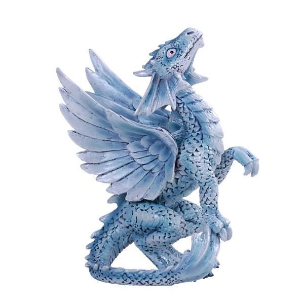 Blue dragon statue with detailed wings and scales.