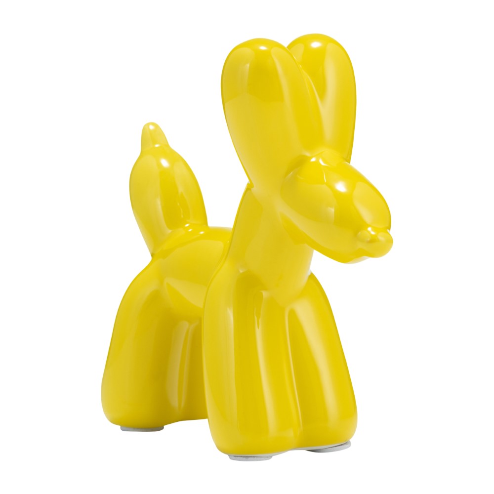 Yellow balloon dog sculpture, glossy and vibrant.