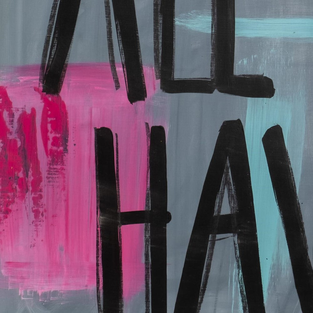 Bold black lettering on abstract gray, pink, and blue background.