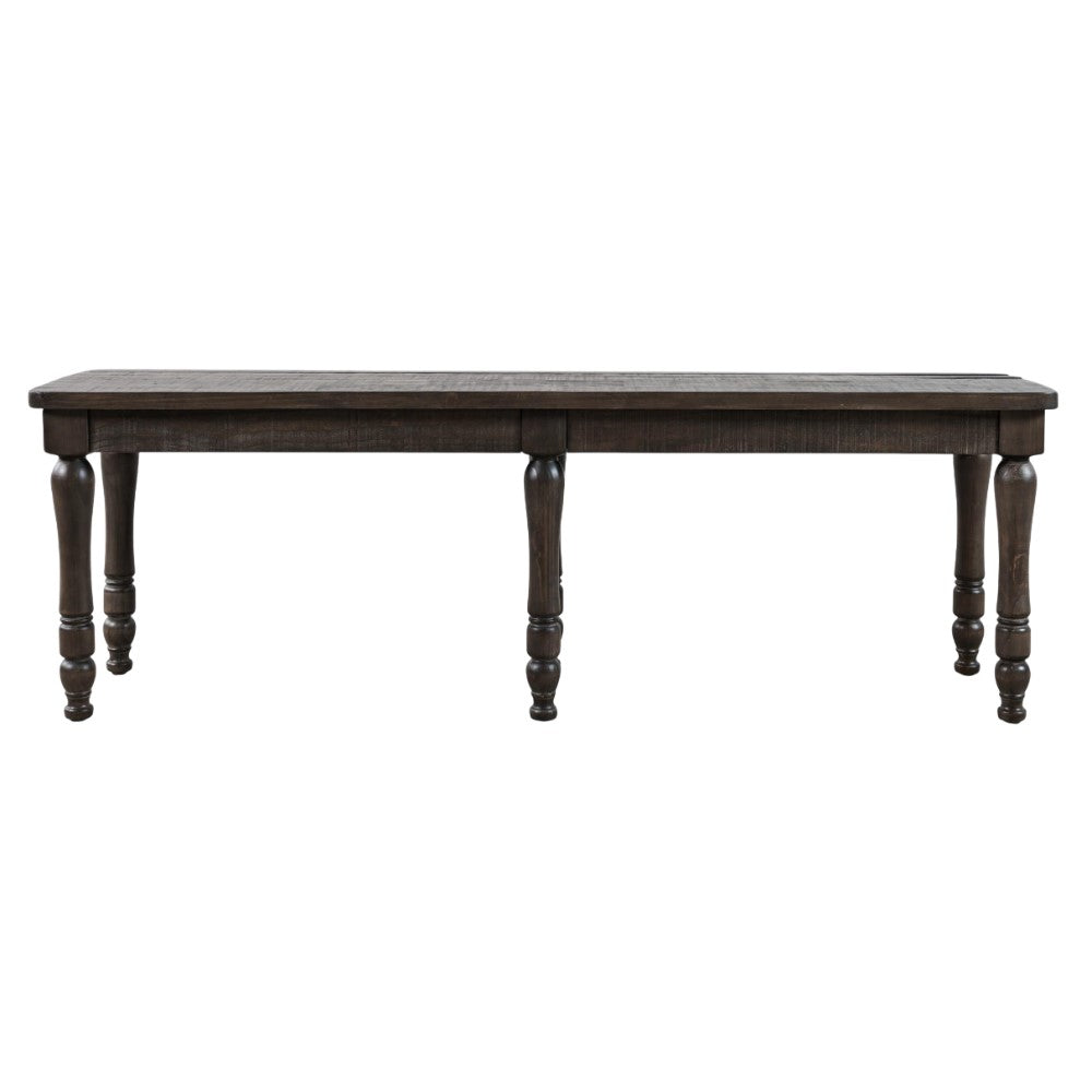 Dark wooden table with turned legs.