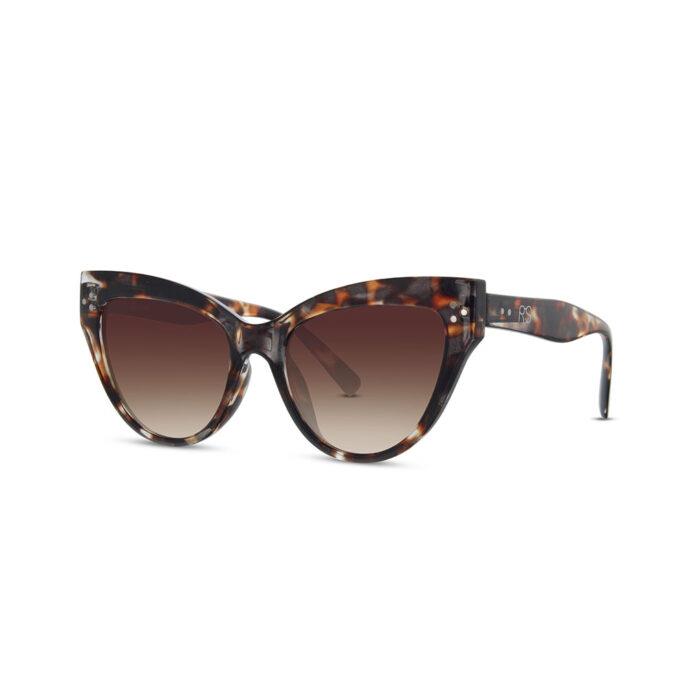 Cat-eye tortoiseshell sunglasses with gradient lenses.