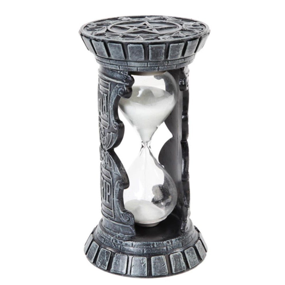 Intricately designed hourglass with a gothic style frame.