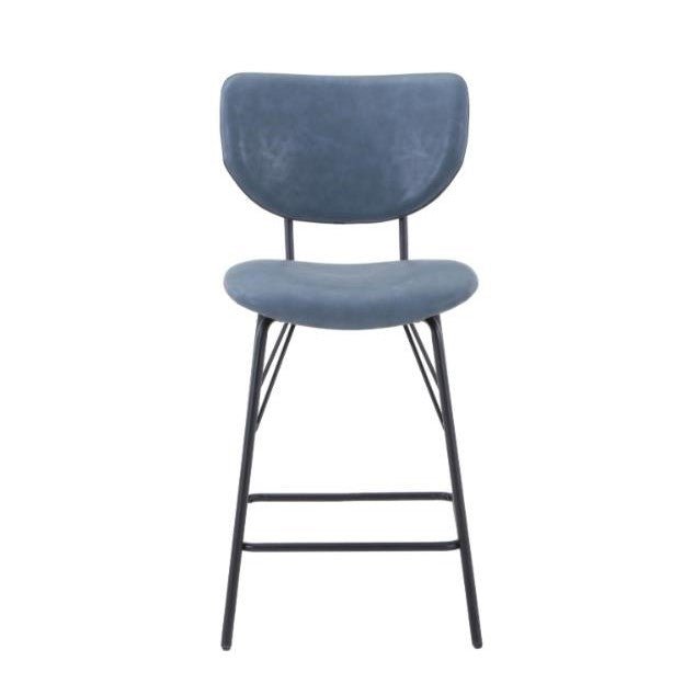 Blue cushioned stool with sleek black metal legs.