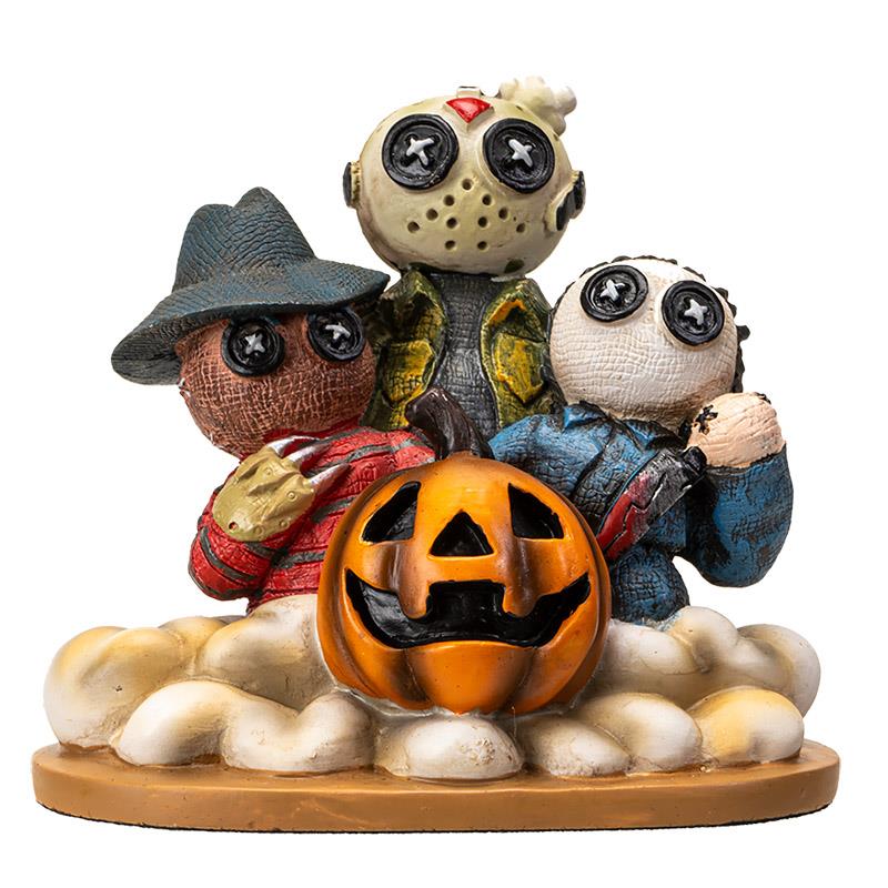 Cute, plush-style horror icons with a jack-o'-lantern.