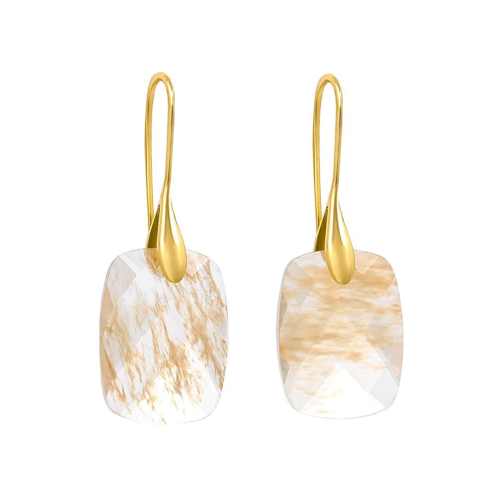 Elegant gold earrings with translucent stone accents.