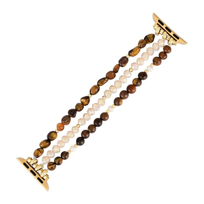 Three-strand beaded watchband with gold connectors.
