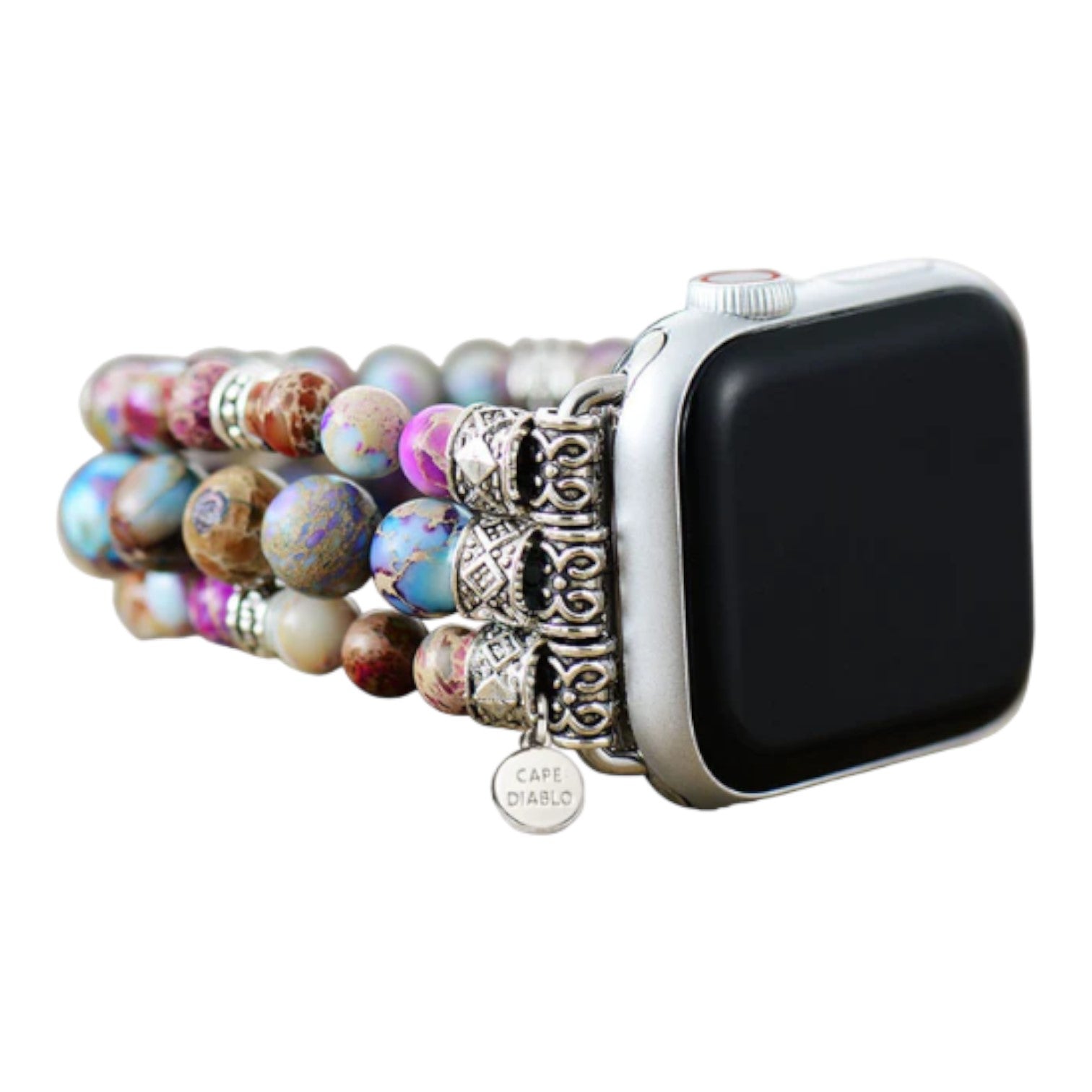 Smartwatch with a colorful bead bracelet strap.
