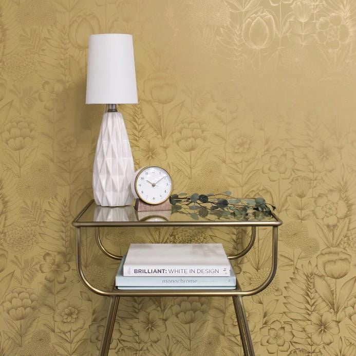 Picture of Tempaper Homestead Floral Metallic Marigold Single Roll Wallpaper