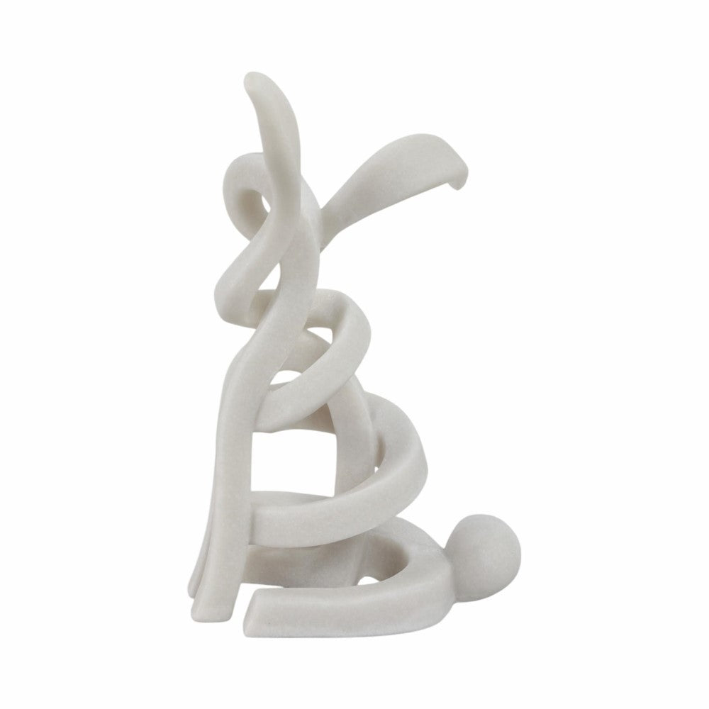 Abstract white sculpture with intertwined loops and curves.