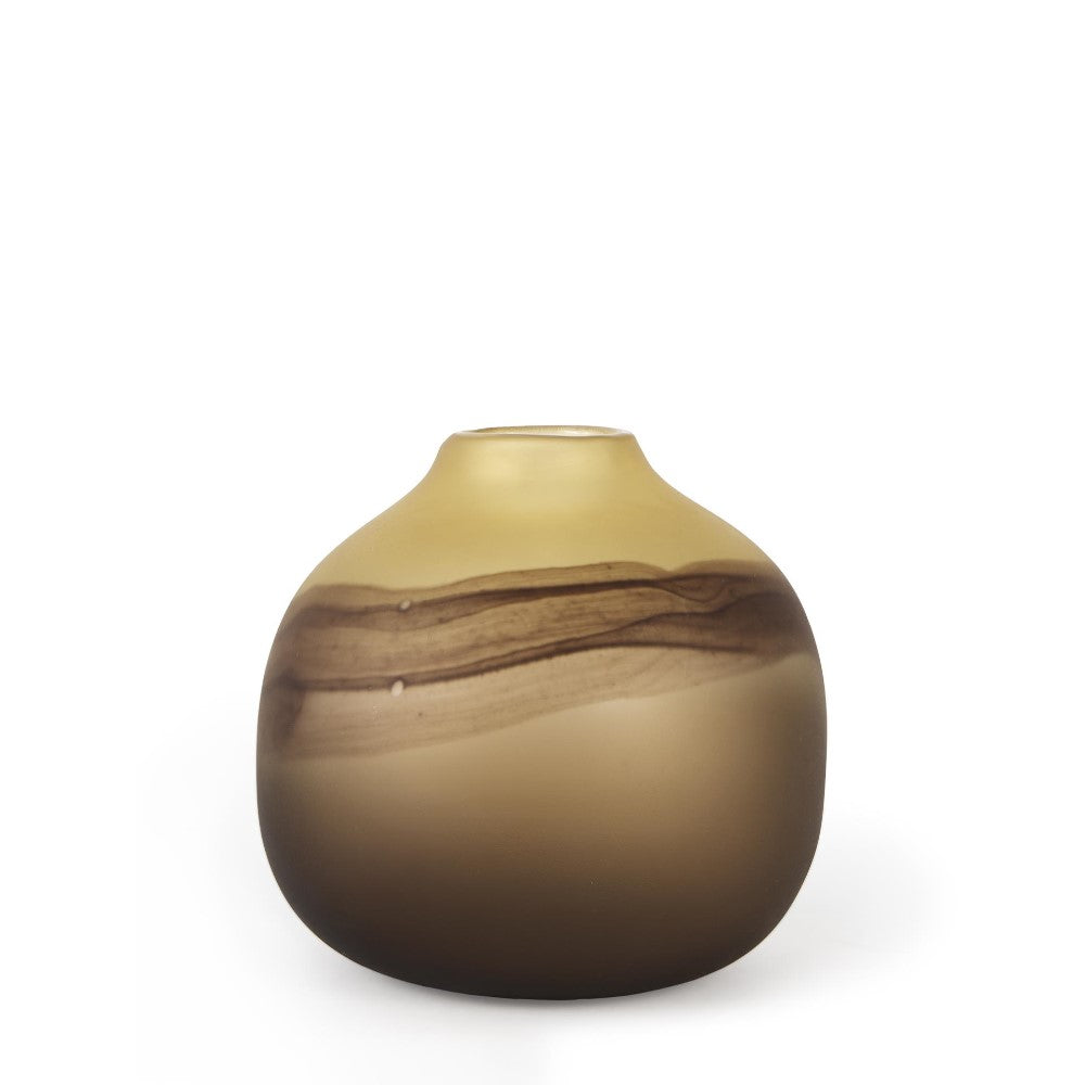 Round, smoky gradient vase with a narrow opening.