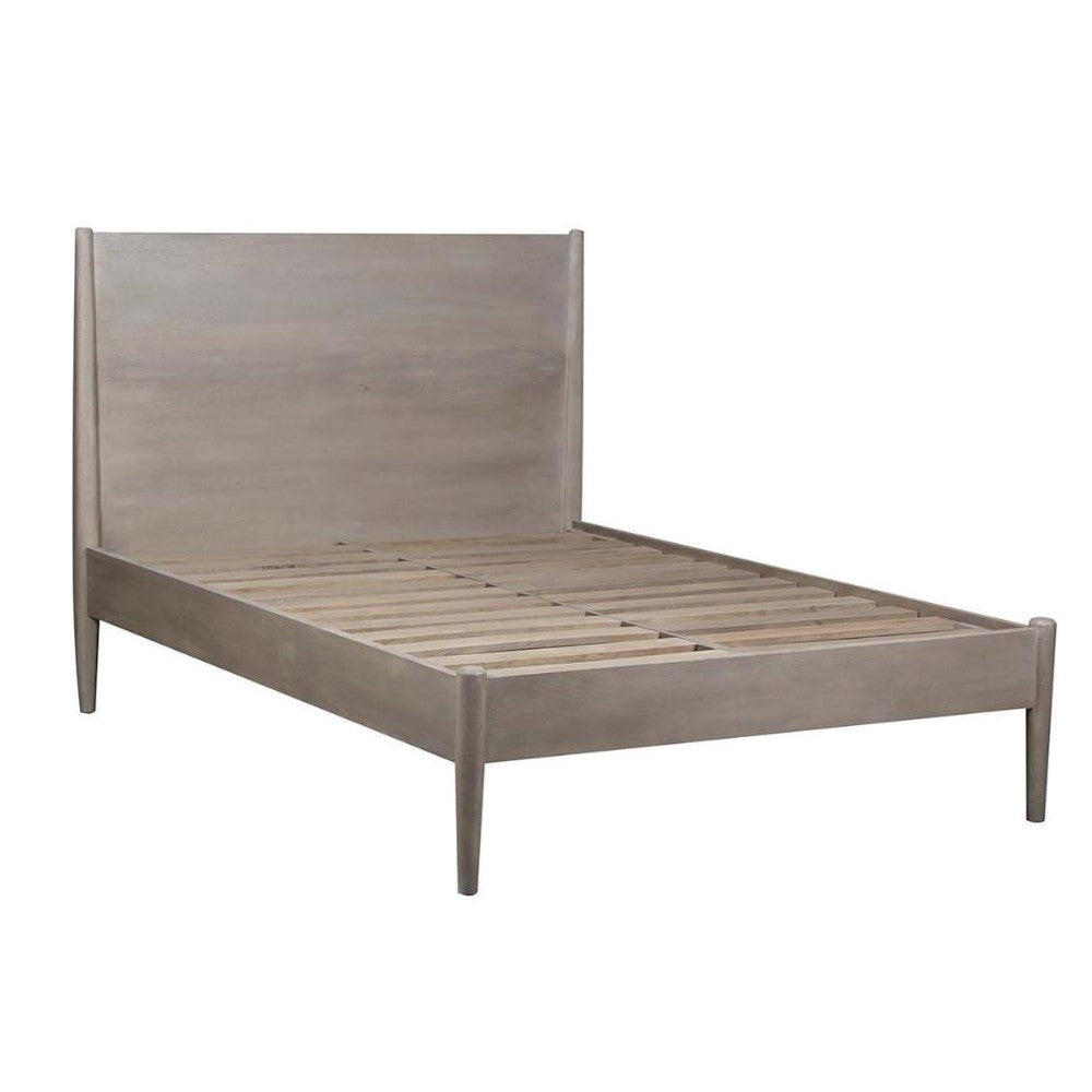 Minimalist wooden bed frame with headboard.