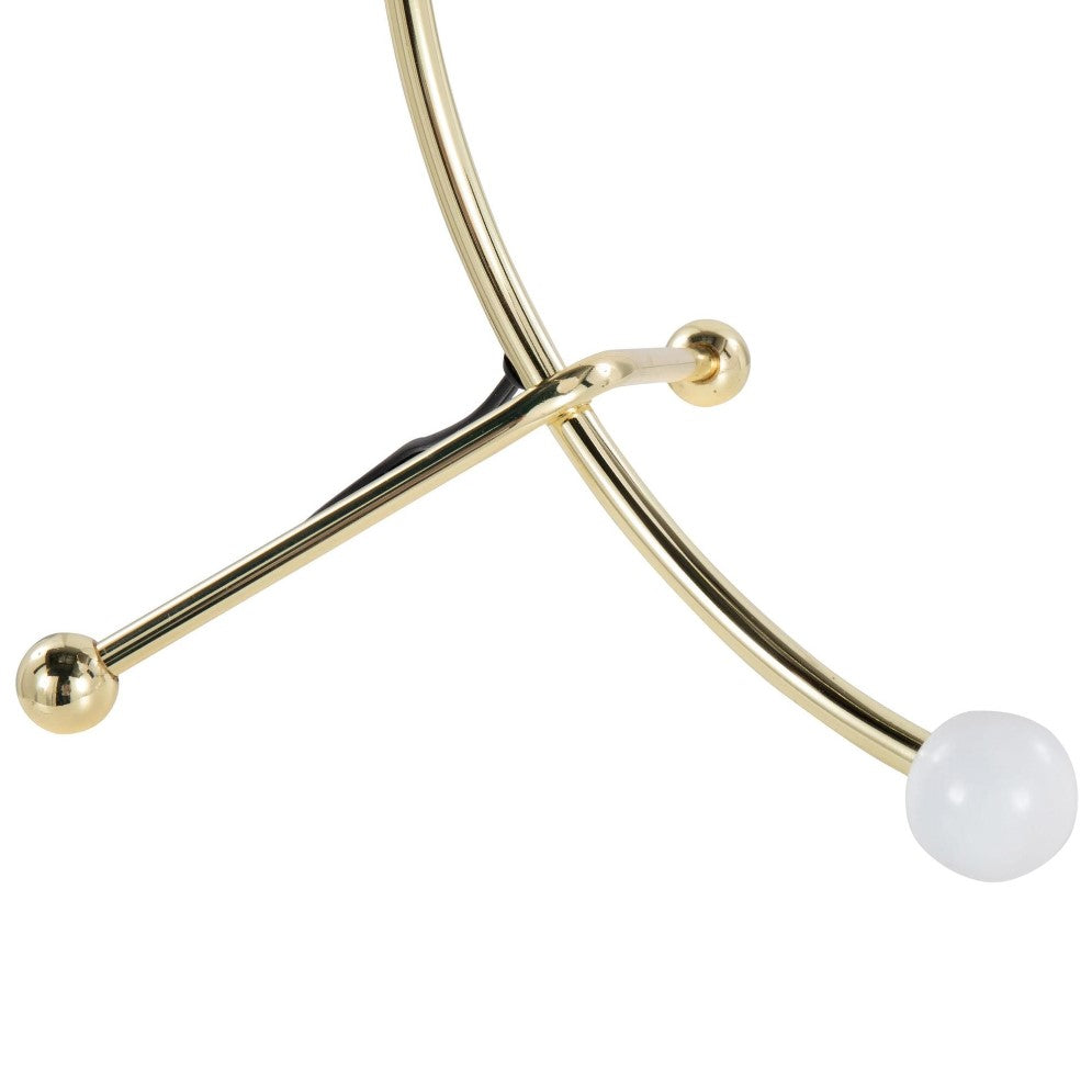 Gold curved rod with spheres; sleek and modern design.
