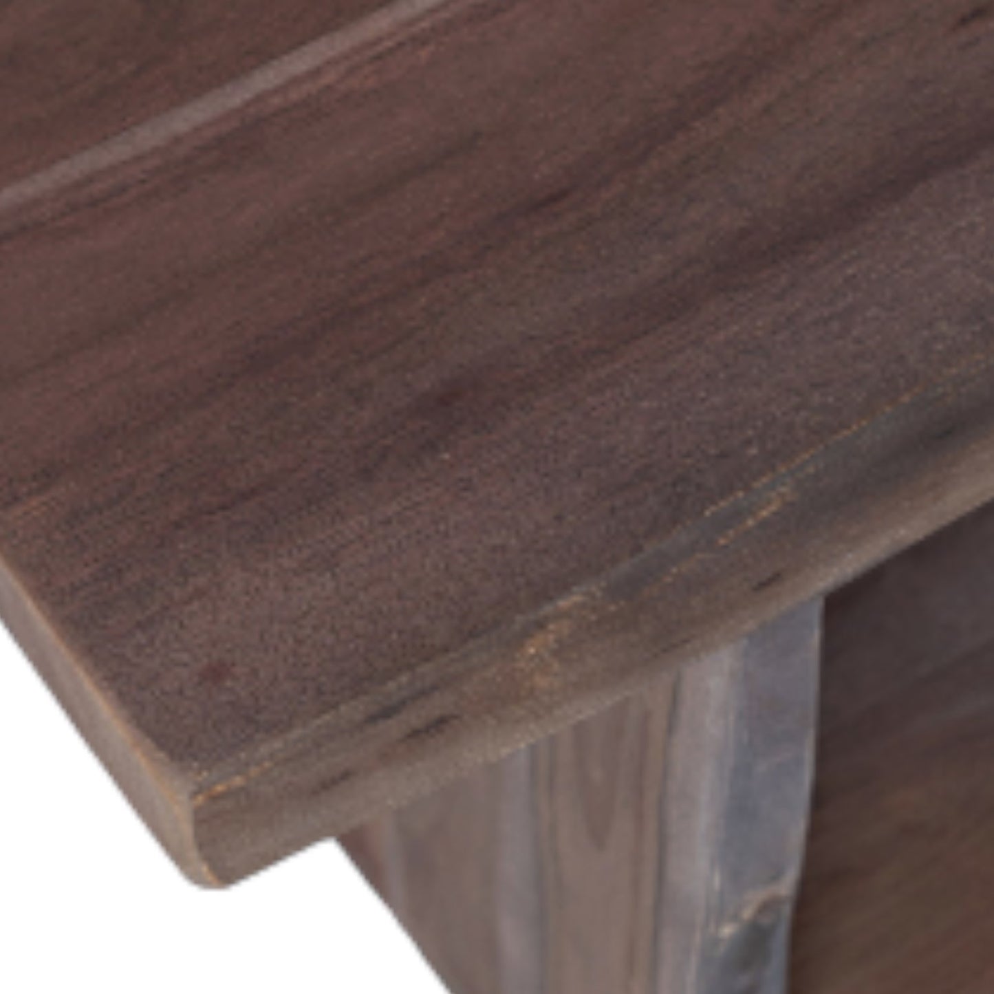 Close-up of a wooden surface with a smooth, dark finish.