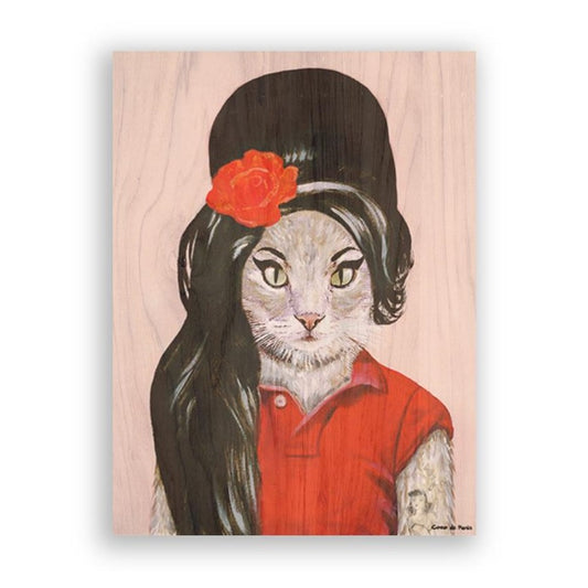 Picture of "Winehouse Cat" Wood Block Art Print