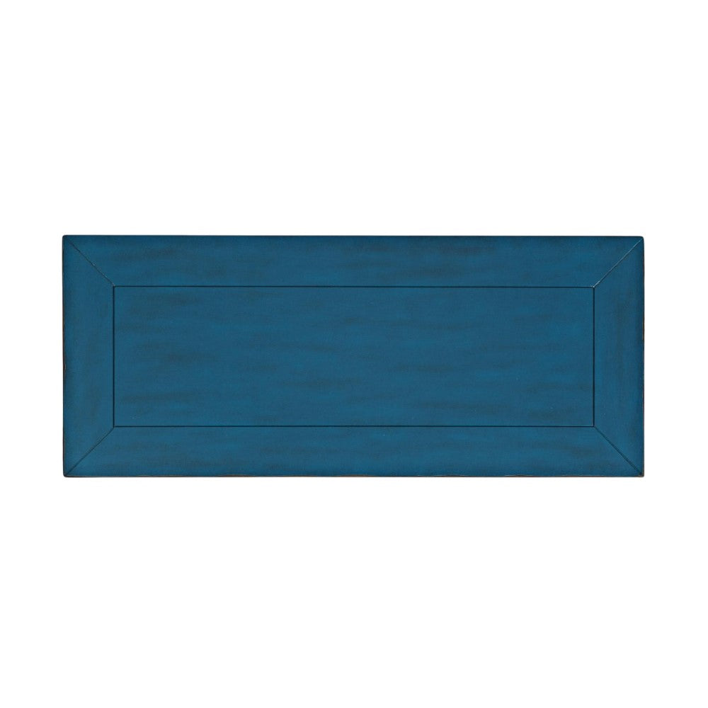 Rectangular blue serving tray with beveled edges.