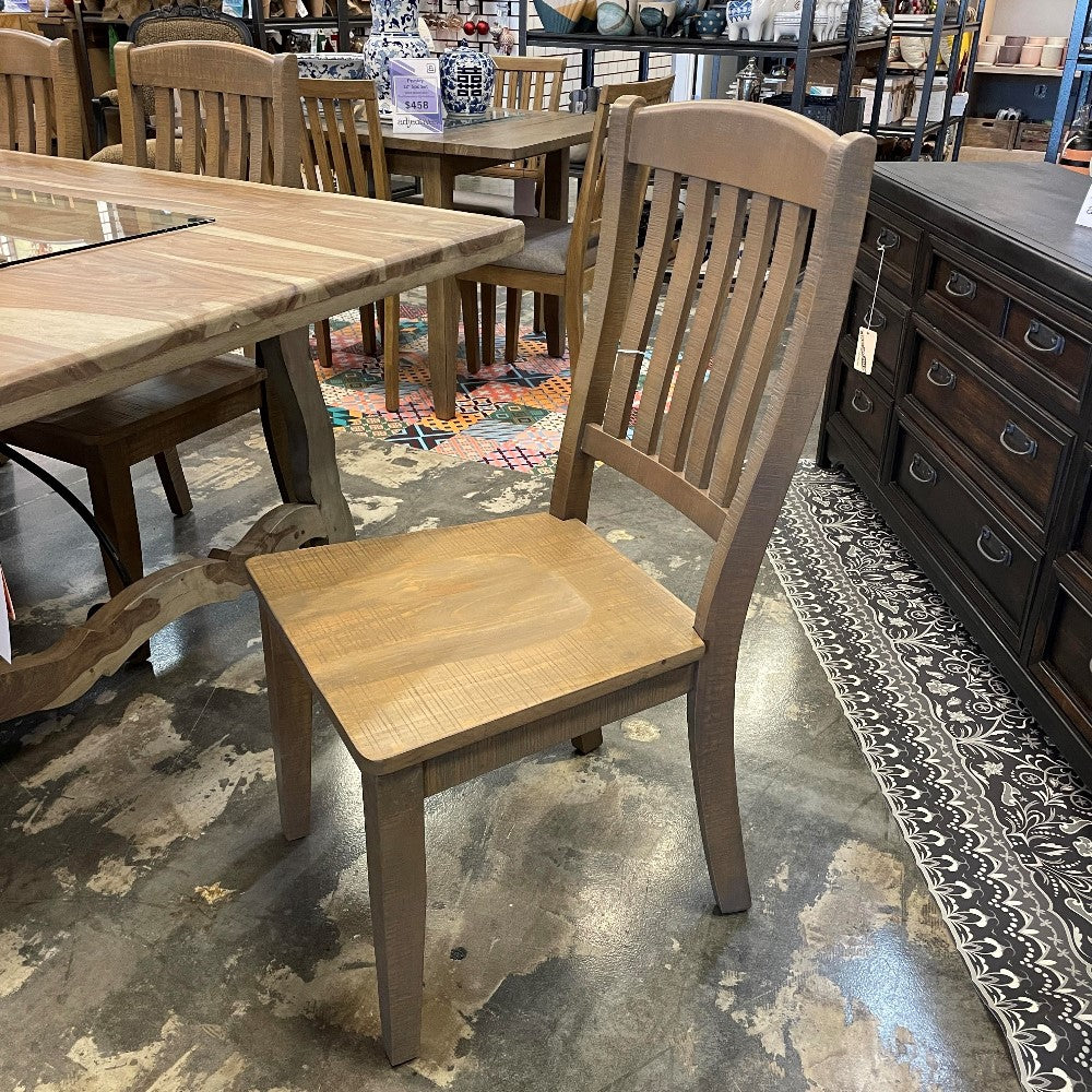 Wooden chair in a furniture store display.