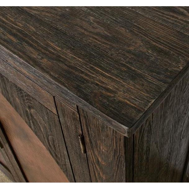 Dark wooden cabinet with visible wood grain texture.