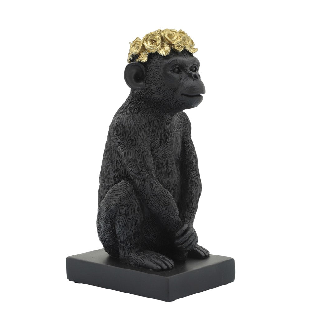 Picture of Monkey with Flower Crown Figure Small, Black & Gold