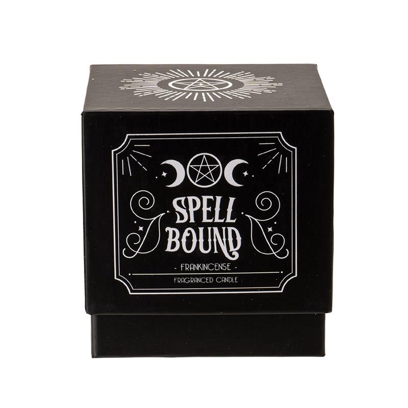 Black "Spell Bound" candle box with moon and star design.