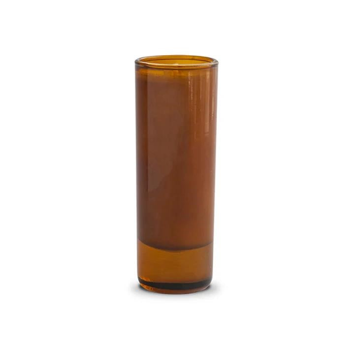 Tall brown glass vase on white background.