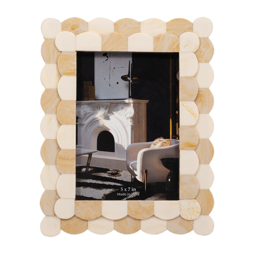 Decorative photo frame with a cozy interior scene.