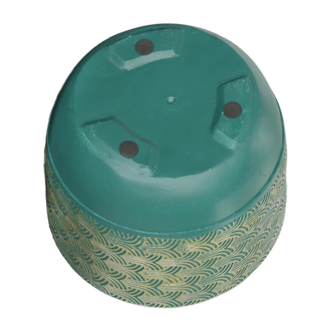 Teal and gold patterned stool, bottom view.