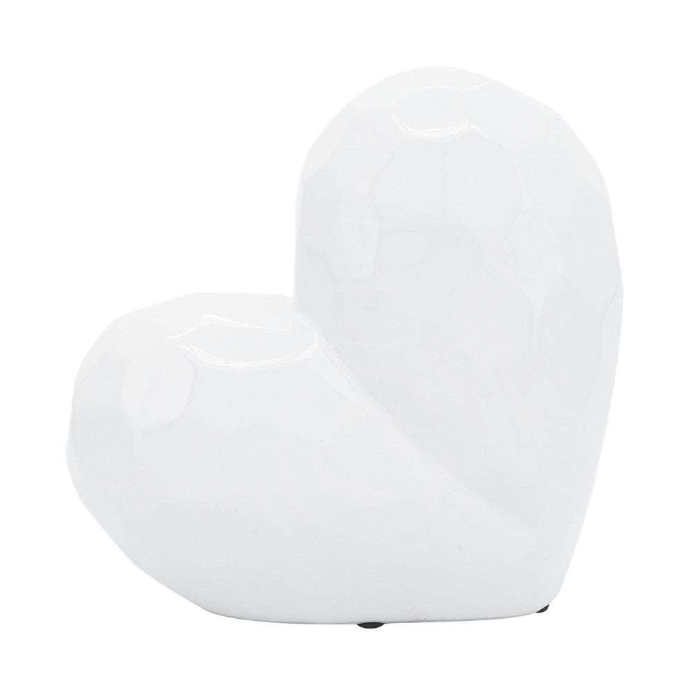 White heart-shaped ceramic vase.