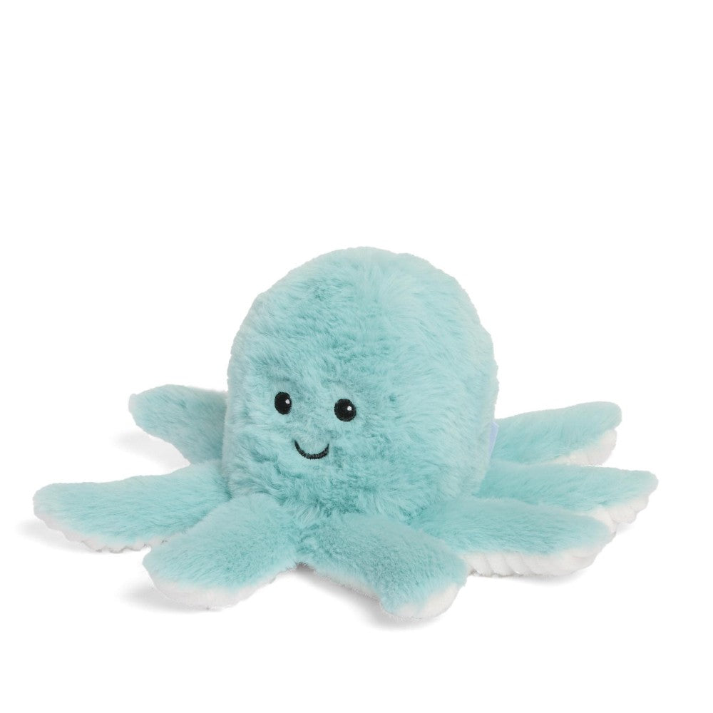 A cute, plush blue octopus toy with a smiling face.