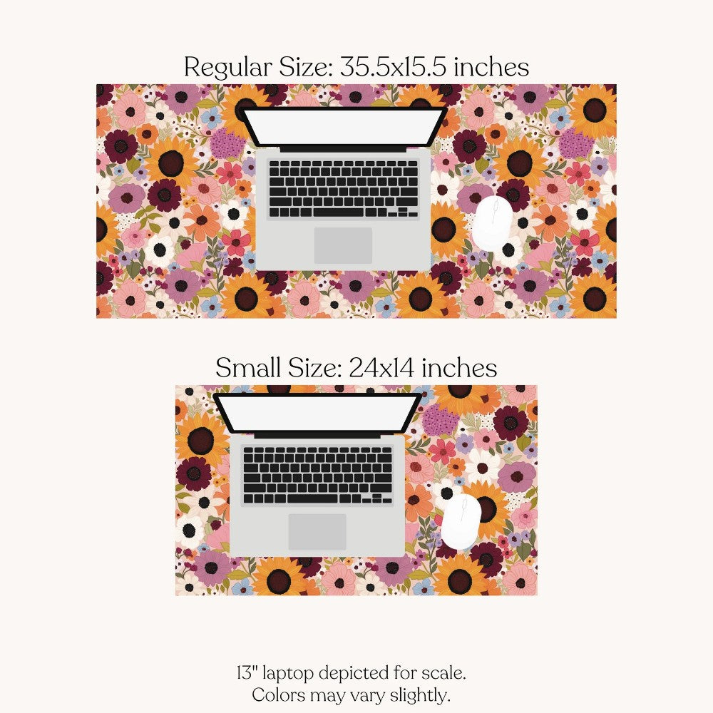 Floral laptop mats in two sizes with a colorful design.