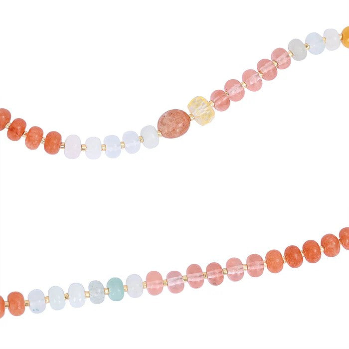 Colorful beaded necklace with varied gemstones.