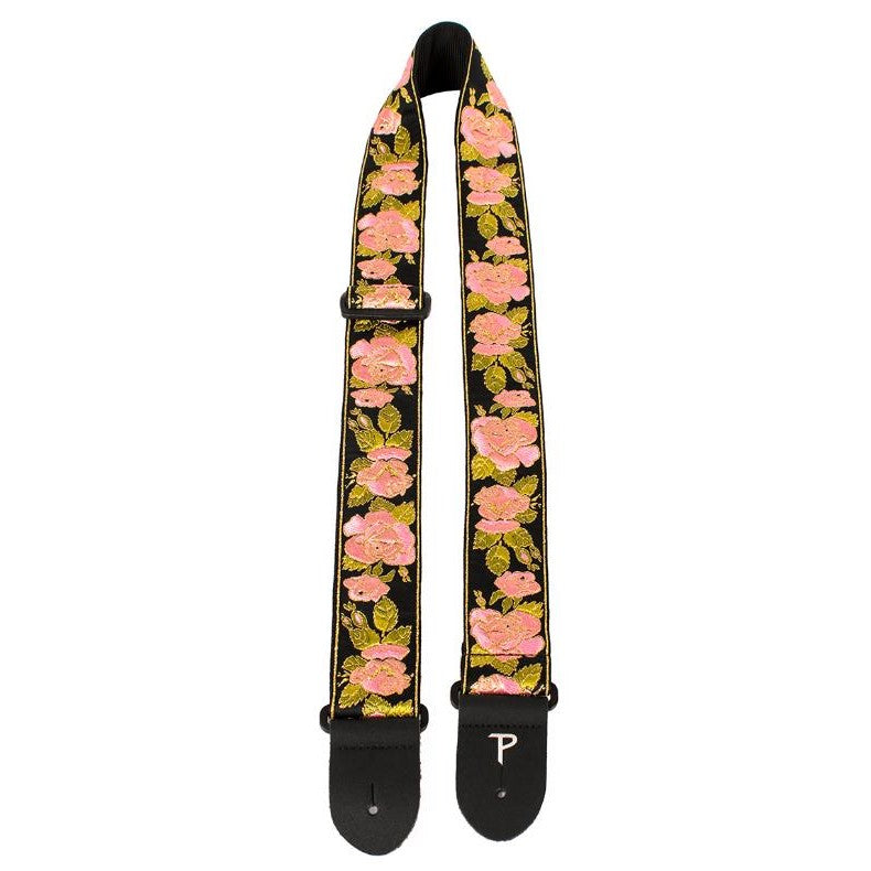 Picture of 2" Pink & Black Flower Jacquard Guitar Strap