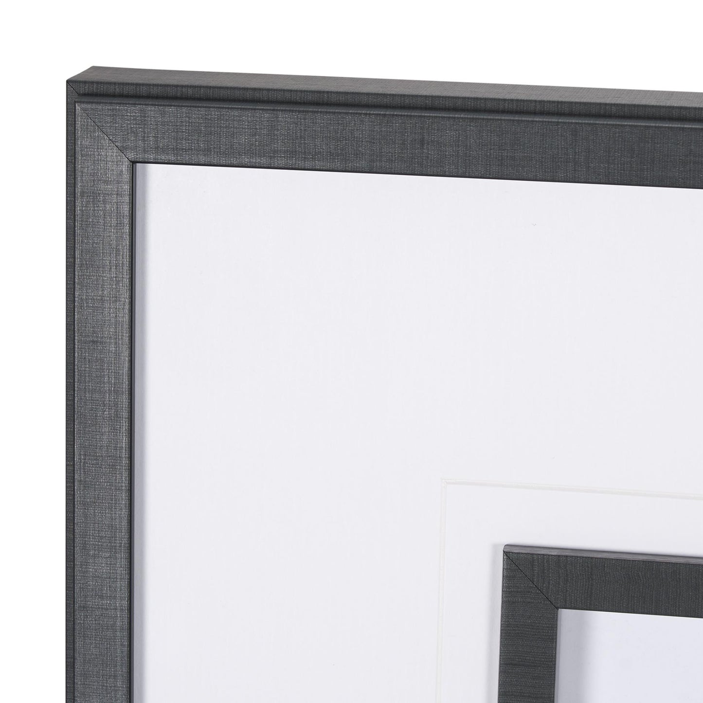 Close-up of overlapping black picture frames.