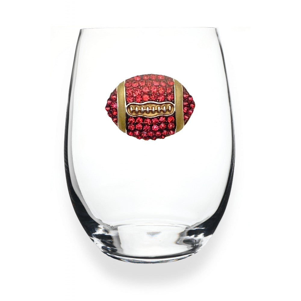Clear glass with jeweled red football motif.