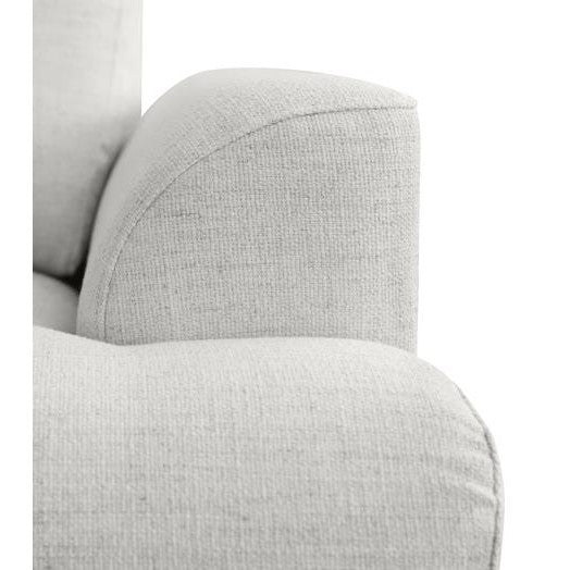 Light gray upholstered cushion with textured fabric.