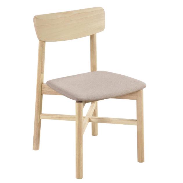 Wooden chair with beige cushioned seat and simple design.