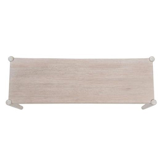 Top view of a rectangular wooden table.