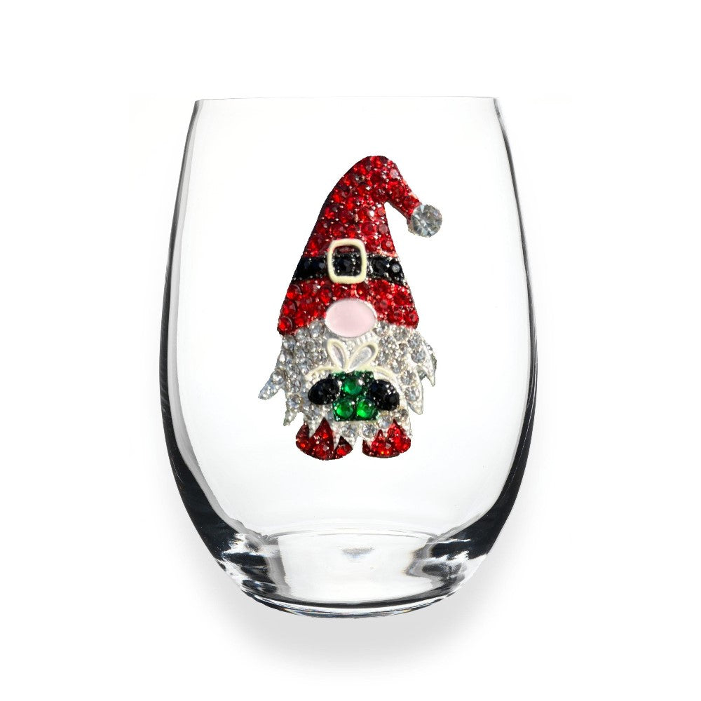 Festive glass with a sparkling gnome design.