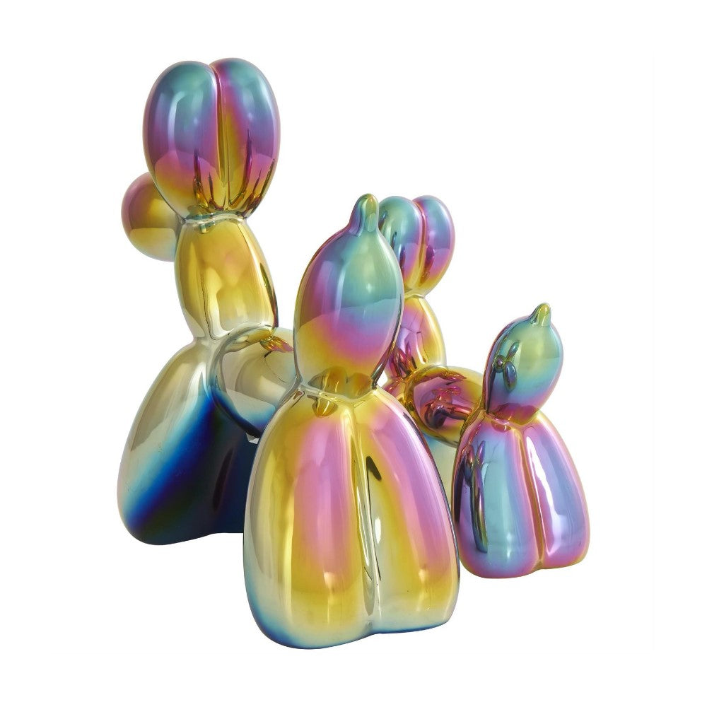 Colorful balloon dog sculpture with iridescent shine.