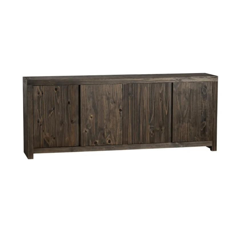 Dark wooden sideboard with four panel doors.