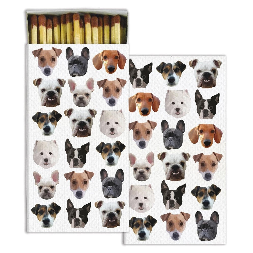 Matchbox with dog faces pattern design.