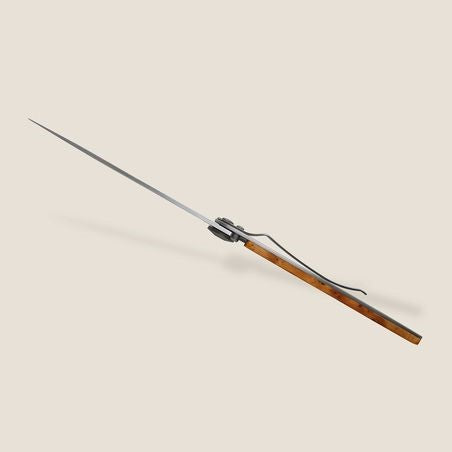 Antique fencing sword with a long, slender blade and wooden handle.