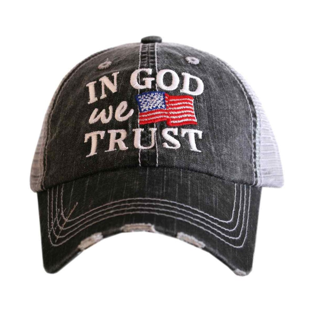 Cap with "In God We Trust" and American flag design.