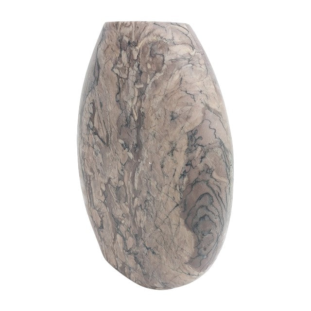 Abstract marble-patterned vase with smooth, asymmetrical design.