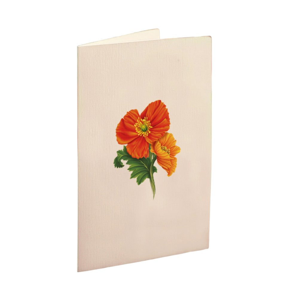 Cream card with vibrant orange poppies design.