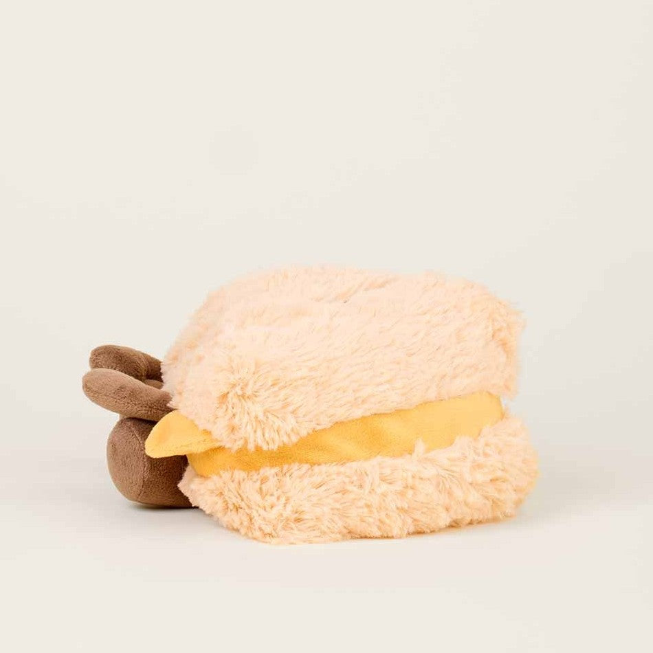 Fuzzy plush sandwich toy with soft, fluffy texture.