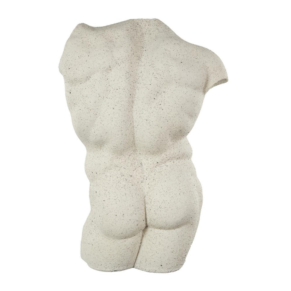 Stone torso sculpture with speckled texture.